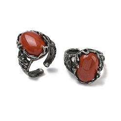 Красный Камень Кольца-манжеты из натуральной красной яшмы, медные кольца, овальные, 20x16 мм