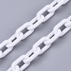 White Opaque Acrylic Cable Chains, Oval, White, 13x8x2mm, 19.68 inch(50cm)/strand