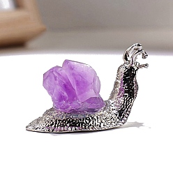 Amethyst Natural Amethyst Ornament, with Metal Snail Holder for Home Office Desktop Feng Shui Ornament, 45x26x30mm