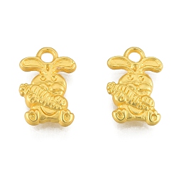 Matte Gold Color Alloy Charms, Matte Style, Rabbit with Carrot, Matte Gold Color, 14.5x10x2.5mm, Hole: 1.8mm