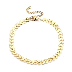 Golden Brass Cobs Chain Bracelets, with 304 Stainless Steel Lobster Claw Clasps and Cardboard Boxes, Leaf, Golden, 8-1/4 inch(21cm)