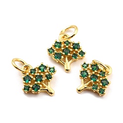 Темно-Зеленый Латунные микро проложить кубического циркония прелести, реальный 18 k позолоченный, без кадмия и без свинца, дерево, темно-зеленый, 11x10x2 мм, отверстие : 3.8 мм
