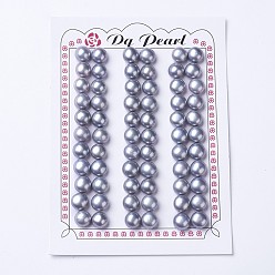 Slate Blue Natural Cultured Freshwater Pearl Beads, Half Drilled, Round, Slate Blue, 8~8.5x5.5~6mm, Hole: 1mm