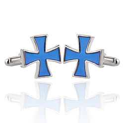 Dodger Blue Zinc Alloy Cross Cufflinks, for Apparel Accessories, Dodger Blue, 19x19mm
