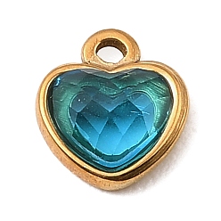 Синий Циркон 304 подвески из нержавеющей стали, со стразами, сердце прелести, граненые, золотые, синий циркон, 9x8x3.5 мм, отверстие : 1.2 мм