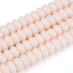 Желтая Старая Ткань  Непрозрачные с напылением стеклянные бусины, рондель, старое кружево, 6~6.5x3 мм, отверстие : 1 мм, около 103~118 шт / нитка, 14.57~14.96 дюйм (37~38 см)