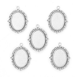 Antique Silver Tibetan Style Antique Silver Alloy Flat Oval Pendant Cabochon Settings, Cadmium Free & Lead Free, Tray: 18x13mm, 29.5x22x2mm, Hole: 1.5mm, about 526pcs/1000g