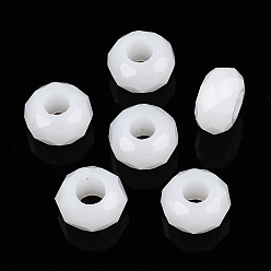Белый Стеклянные шампала бусины, бусины с большим отверстием, Без металлического сердечника, рондель, белые, 14x8 мм, отверстие : 5 мм
