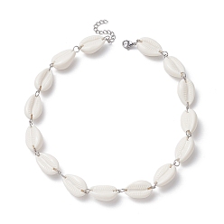 White Acrylic Shell Bead Link Necklaces for Women, with 304 Stainless Steel Lobster Claw Clasp, White, 15-1/2 inch(39.4cm)