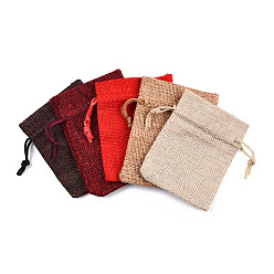Mixed Color Polyester Imitation Burlap Packing Pouches Drawstring Bags, Mixed Color, 8.6x6.6cm