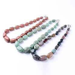 Mixed Color Gemstone Graduated Beads Necklaces, with Platinum Brass Spring Ring Clasps, Mixed Color, 20.7 inch