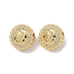 Настоящее золото 18K Латунные микро проложить кубического циркония бусы, плоские круглые с мужчинами, без свинца и без кадмия, долговечный, реальный 18 k позолоченный, 12.5x9 мм, отверстие : 1.8 мм