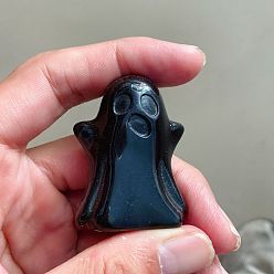 Obsidian Halloween Natural Obsidian Carved Healing Ghost Figurines, Reiki Energy Stone Display Decorations, 40x50mm