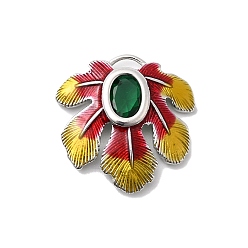 Золотистый Латунные микро проложить кубического циркония подвески, лист прелести, с эмалью, Реальная платина, золотые, 21.5x21.5x4 мм, отверстие : 4x1.5 мм