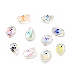 Mixed Color Transparent Glass Beads, with Enamel, Teardop with Evil Eye Pattern, Mixed Color, 18.5x12.5x8mm, Hole: 1.2mm