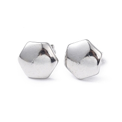 Stainless Steel Color 304 Stainless Steel Hexagon Stud Earrings for Women, Stainless Steel Color, 9x10mm, Pin: 0.8mm