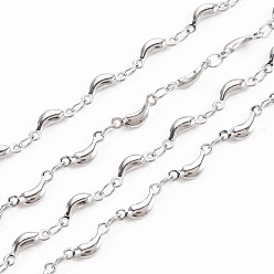 Stainless Steel Color 201 Stainless Steel Moon & Oval Link Chains, Soldered, Stainless Steel Color, 10x4x2mm, about 3.28 Feet(1m)/Strand