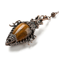 Тигровый глаз Натуральный маятник с тигровым глазом большие подвески, с реечным покрытием, фурнитура из красного медного сплава, без свинца и без кадмия, слеза, 298~305 мм