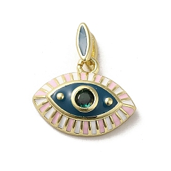 Pink Brass Enamel Charms, with Glass, Real 18K Gold Plated, Eye Charm, Pink, 11.5x15x3.8mm, Hole: 4.5x1.5mm