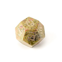 Unakite Natural Unakite Classical 12-Sided Polyhedral Dice, Engrave Twelve Constellations Divination Game Toy, 20x20mm