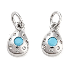 Голубой Латунные микро проложить кубического циркония прелести, с целью перехода в кольце, слеза, платина, голубой, 10.5x6x2.5 мм, отверстие : 3 мм