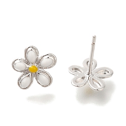 Белый Серьги-гвоздики из латуни с цветочным покрытием, с эмалью, долговечный, без свинца и без кадмия, платина, белые, 10x10 мм