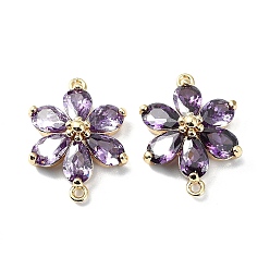 Real 18K Gold Plated Brass Pave Medium Orchid Cubic Zirconia Connector Charms, Flower Links, Real 18K Gold Plated, 18.5x13.5x5.5mm, Hole: 1mm