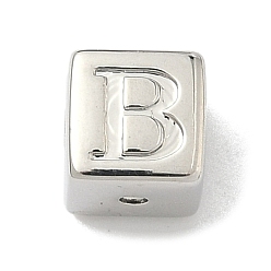 Letter B Латунные бусины, без кадмия и без свинца, долговечный, стойки покрытие, кубические, платина, В письме, 6x6x6 мм, отверстие : 1.8 мм