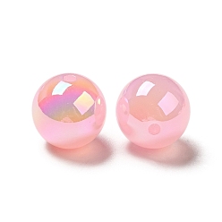 Pink UV Plating Opaque Rainbow Iridescent Acrylic Beads, Round, Pink, 15~16x15mm, Hole: 2mm