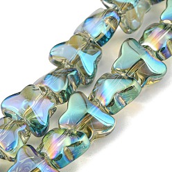 Aquamarine Full Rainbow Plated Electroplate Transparent Glass Beads Strands, Butterfly, Aquamarine, 8x10x6mm, Hole: 1mm, about 90pcs/strand, 10.08 inch(25.6cm)