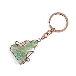 Green Aventurine Copper Wire Wrapped Natural Green Aventurine Chips Yoga Pendant Keychains, for Car Key Backpack Pendant Accessories, 10x4.5cm