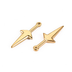 Real 14K Gold Plated 304 Stainless Steel Pendants, Dagger, Real 14K Gold Plated, 20x7.5x2mm, Hole: 1mm