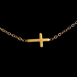 Cross Stainless Steel Pendant Necklaces, Golden, Cross, 15.75~23.62 inch(40~60cm)