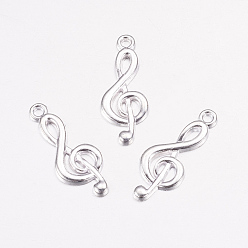 Silver Tibetan Style Alloy Treble Clef Pendants, Cadmium Free & Lead Free, Musical Note, Silver Color Plated, 26x10x2mm, Hole: 2mm