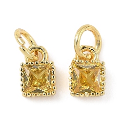 Шампанско-Желтый Квадратных латуни микро проложить кубического циркония подвески, стойки покрытие, долговечный, без кадмия и без свинца, золотые, с целью перехода в кольце, шампанское желтый, 7x5x2.5 мм, отверстие : 3.6 мм