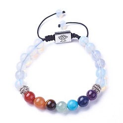 Opalite Chakra Jewelry, Natural & Synthetic Mixed Stone Braided Bead Bracelets, with Opalite, Alloy Findings and Nylon Cord, Rectangle with Tree, 52~76mm
