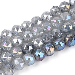 Темно-Серый Антикоррозийные гальванические стеклянные бусины, круглые, имитация нефрита, градиент цвета, граненые, темно-серый, 5.5~6 мм, отверстие : 1~1.2 мм, около 65~69 шт / нитка, 13.58~14.76'' (34.5~37.5 см)