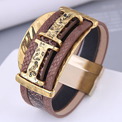 7# Stylish Leather and Diamond Magnetic Clasp Bracelet for Any Occasion