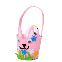 Pink Easter Theme DIY Cloth Baskets Kits, Rabbit Baskets, with Plastic Pin, Yarn and Craft Eye, for Storing Home Fruit Snack Vegetables, Children Toy, Pink, 95x190mm