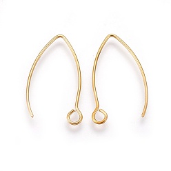 Golden Ion Plating(IP) 304 Stainless Steel Earring Hooks, with Horizontal Loop, Golden, 25.5x15x0.8mm, Hole: 2mm, 20 Gauge, Pin: 0.8mm