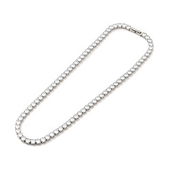 Stainless Steel Color Clear Cubic Zirconia Tennis Necklace, 304 Stainless Steel Link Chain Necklace for Women, Stainless Steel Color, Link: 5x5x4mm, 17.72 inch(45cm)