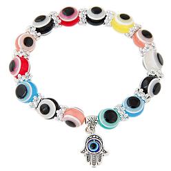 Resin 10mm Colored. Blue Glass Evil Eye Beaded Bracelet with Fatima Hand and Demon Eye Charm for Women