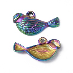 Rainbow Color Ion Plating(IP) 304 Stainless Steel Charms, Bird Charm, Rainbow Color, 8.5x15.5x2mm, Hole: 1mm
