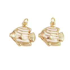 Белый Латунные эмалевые подвески-рыбки, прелести морских животных, с прыжковых колец, золотые, стойки покрытие, без кадмия и без свинца, долговечный, белые, 18x17.5x6 мм, отверстие : 3.4 мм