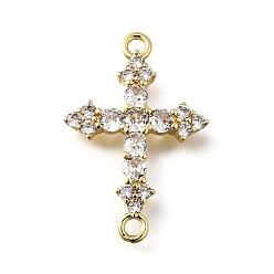 Прозрачный Шармы-соединители из латуни с паве из кубического циркония, перекрестные ссылки, реальный 18 k позолоченный, стойки покрытие, долговечный, без свинца и без кадмия, прозрачные, 24.5x16.5x3 мм, отверстие : 1.8 мм
