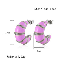Stainless Steel Color 304 Stainless Steel Enamel Stud Earrings for Women, Horn, Stainless Steel Color, 18x8mm