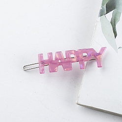 Medium Orchid PVC Hair Bobby Pins, with Metal Finding, Word HAPPY, Medium Orchid, 65x15mm