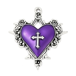 Сине-фиолетовый Подвески из эмали и сплава, стойки покрытие, без кадмия, без никеля и без свинца, сердце с крестиком, античное серебро, синий фиолетовый, 34x30x4 мм, отверстие : 1.6 мм