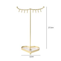 Golden Acrylic Tray & Iron Necklace Display Stands, Necklace Storage, Heart, Golden, 12x27.5cm