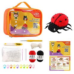 Colorful DIY  Ladybird Knitting Kits, including Polyester Yarn, Fiberfill, Crochet Needle, Yarn Needle, Support Wire, Stitch Marker, Colorful, 130x180x65mm